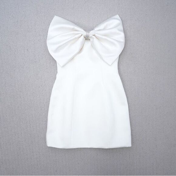 NWOT Bronx and Banco Evie‎ Bow Satin Minidress Elegant white Mini Dress - Picture 10 of 16